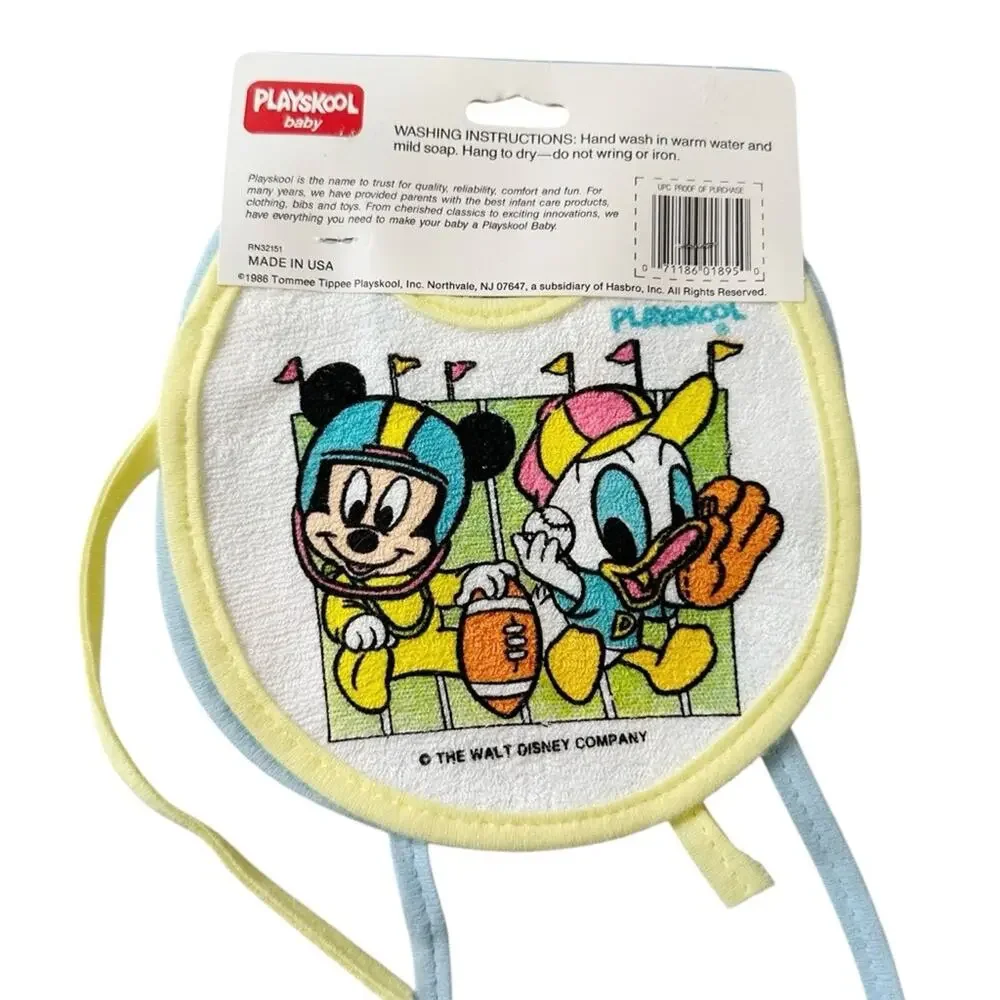 Vintage 1986 Playschool Baby Disney Mickey Easy Eatin’ Bib Set